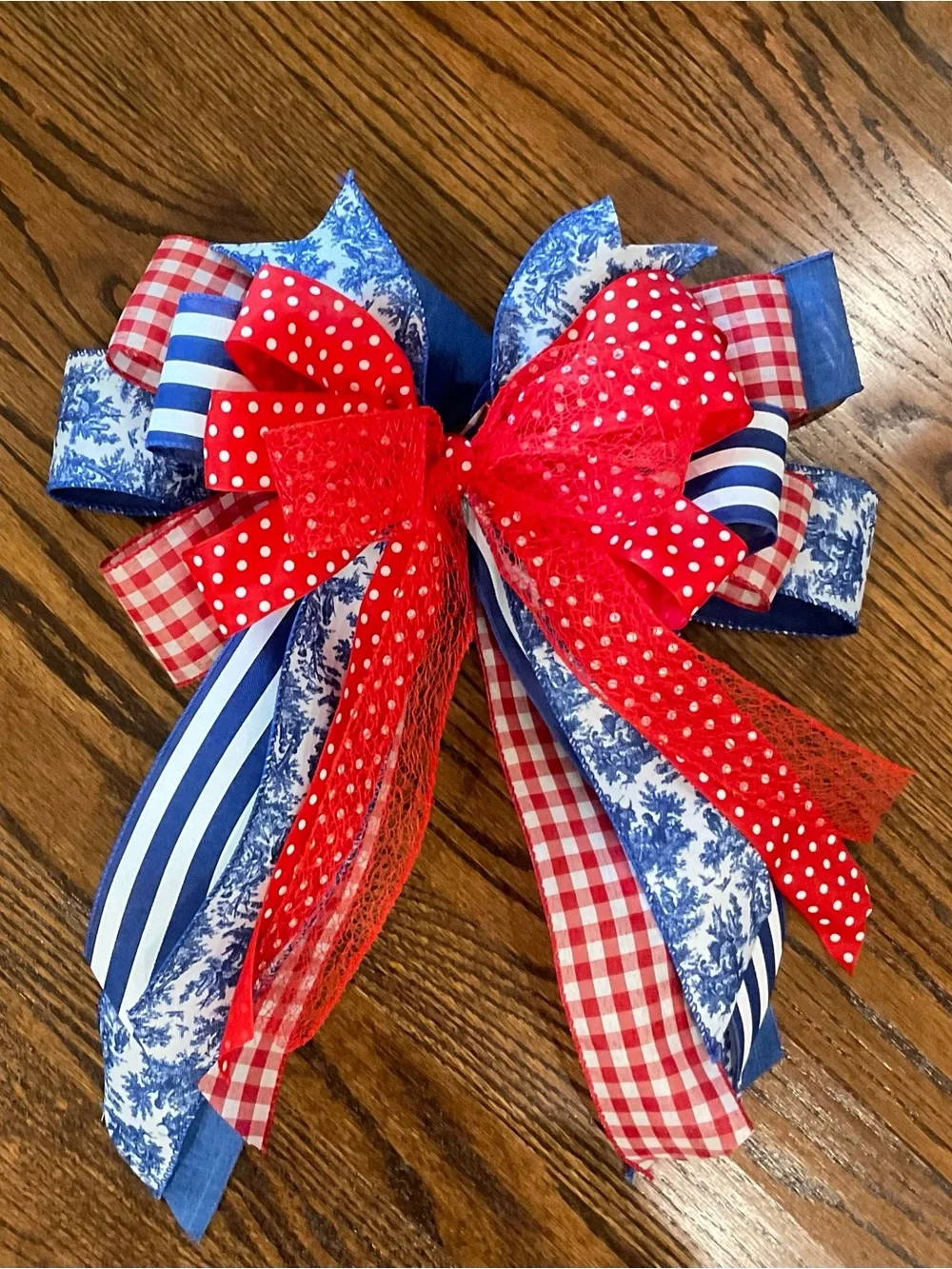 Patriotic Red, White & Blue Decorative Holiday Wreath Bow